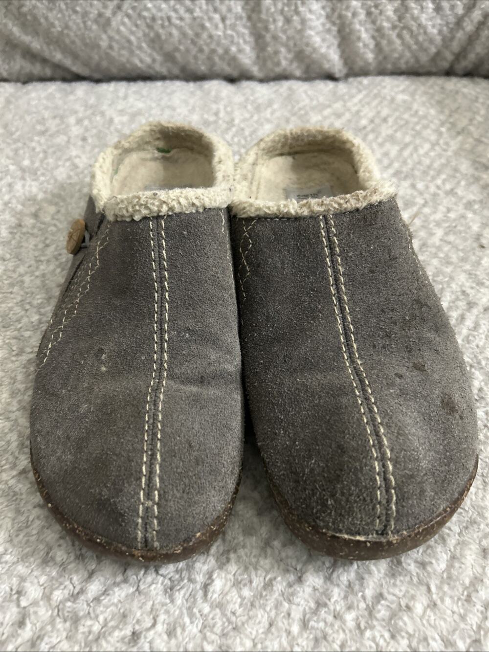 Earth Origins Aurora Johanna Clogs Women’s 8 Gray Suede Faux Fur Slip On Mule